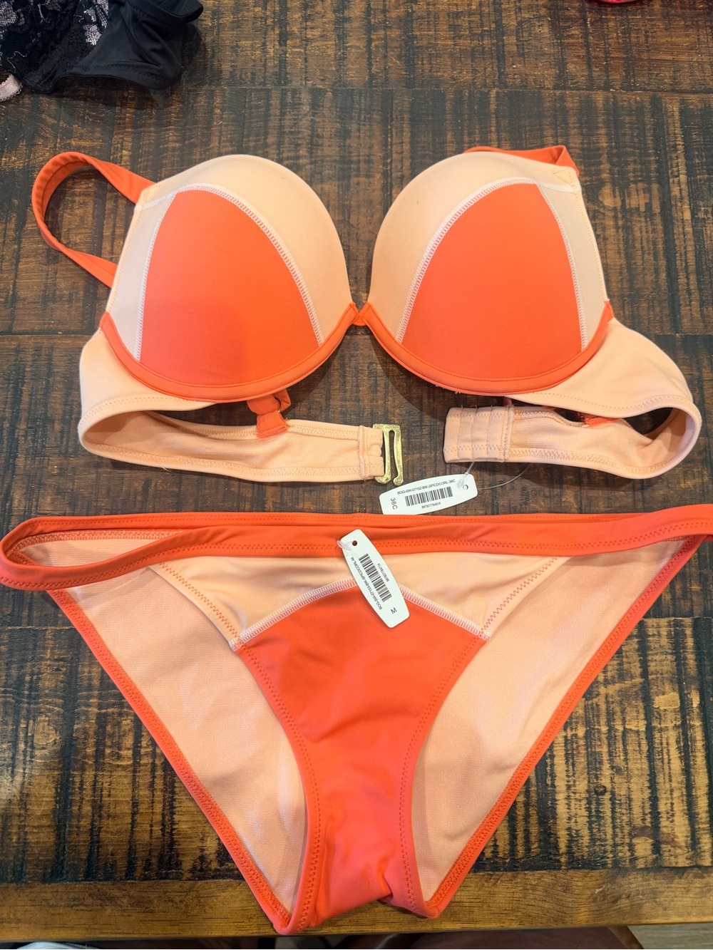Adore Me Two-Tone Coral and Peach Push-Up Bikini Set